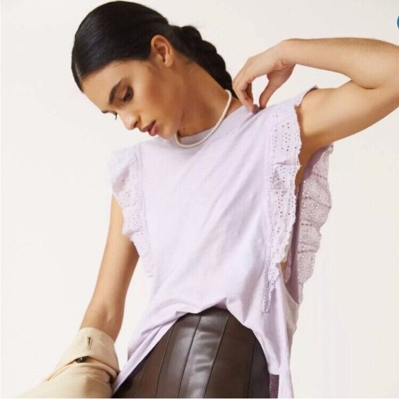 Anthropologie Lavender Ruffle Sleeve Tunic - Picture 1 of 4